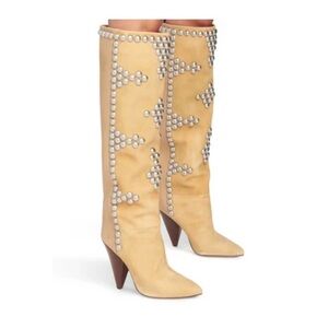 Isabel Marant Tan Over the Knee Boots with Silver Details